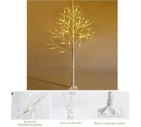 RELAX4LIFE Sapin de Noël Blanc 120cm Lumineux, Bouleau Artificiel avec 48 LED Chaud, Arbre de Noël Décoratif pour Maison/Commerce