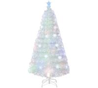 RELAX4LIFE Sapin de Noël Blanc 150cm avec Lumières & Décoration en Fibre Optique, Étoile LED & Flocons de Neige, Base en Fer