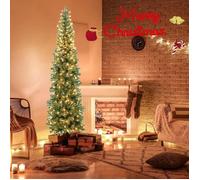 RELAX4LIFE Sapin de Noël Demi-Paroi 210 CM avec Lumières LED Intégrées, Branches et Feuilles Réalistes en PVC, Base en Métal