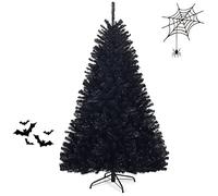 RELAX4LIFE Sapin de Noël Noir en PVC 180CM avec Support en Fer pour Fête Noël/Halloween, Arbre Automatique 1036 Branches pour Décorations dans Maison, Bureau, Magasin (180cm)