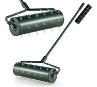 RELAX4LIFE Scarificateur Gazon Manuel 53CM avec Poignée &Rouleau à Pointes Rotatives, Rouleau Aérateur Gazon de Pelouse en Métal pour Jardin Cour Patio (6.8L | 53x130CM, Vert)