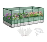 RELAX4LIFE Serre de Jardin rectangulaire galvanisé avec Housse Amovible, Lit de Jardin avec Mini Serre | Grande Fenêtre Enroulable| 8 étiquettes en T | Gants pour Herbes, légumes, Fruits