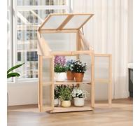 RELAX4LIFE Serre en Bois, Maison de Plantes avec Panneau PC Transparent, Toit Ouvrant, Porte avec Poignées et Verrou, Étagères Amovibles, Zone de Culture de Fleurs Intérieure et Extérieure