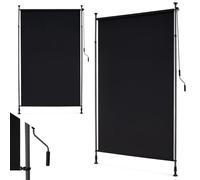 RELAX4LIFE Store Vertical sans Perçage | Store Extérieur Rétractable avec Manivelle | Polyester Anti-UV | Poteau en Alu | Hauteur 220-310 CM | Protection Solaire | pour Véranda Balcon (1,5M,Noir)