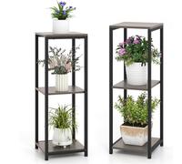RELAX4LIFE Support de Plantes à 3 Niveaux, Étagère Vertical pour Jardinières avec 3 Etagères, Etagère de Rangement d'Angle Autoportante Moderne pour Salon Balcon, Gris (1,Sans tiroir)