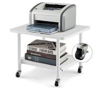 RELAX4LIFE Support d'Imprimante Mobile à 2 Niveaux avec Roue Universelle Verrouillable，Organisateur de Bureau Style Moderne pour Télécopieur, Scanner, Téléphone 48,5X40X35,7CM (Blanc)