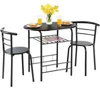 RELAX4LIFE Table à Manger avec 2 Chaises avec Porte-Bouteille, Ensemble Table et Chaises Salle à Manger 3 PCS, Petite Table Cuisine Ovale pour Bistro Café Bar