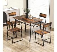 RELAX4LIFE Table a Manger avec 4 Chaises Industrielles, Table Chaise Encastrable avec Étagère en Filet, Cadre en Métal, Ensemble Table et 4 Chaises pour Cuisine Restaurant (Marron Rustique)
