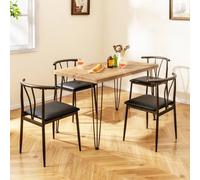 RELAX4LIFE Table à Manger avec 4 Chaises, Table et Chaise pour 4 Personnes, Placage Imitant Bois, Assise en Simili Cuir, Dossier à Colonne, Ensemble Salle à Manger avec Cadre en Métal, 110x70x76 CM