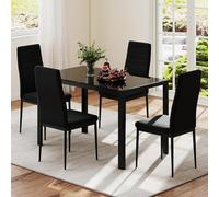 RELAX4LIFE Table à Manger avec 4 Chaises, Table et Chaises Salle Manger pour 4 Personnes, Plateau en Verre, Dossier Haut, Cadre Métallique, pour Cuisine, Salle à Manger, Restaurant, Noir