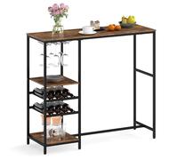 RELAX4LIFE Table Bar Cuisine Étroite, Table Haute 105 CM pour Petit-Déjeuner, Cadre Métallique Solide, Range Bouteille Vin, Porte-Verres, Étagères Ouvertes, pour Salle à Manger, Cuisine