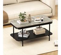 RELAX4LIFE Table Basse Effet Marbre, Table de Salon à 2 Niveaux, Plateau en Quartz, Pieds en Métal, pour Canapé, Salon, Entrée, 90X48,5X46 CM, Blanc Glacier (Gris)