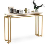 RELAX4LIFE Table Console 120 x 30 x 80 CM, Plateau en Marbre Artificiel, Table Entrée, Cadre en Métal, Dispositif Anti-Basculement