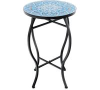 RELAX4LIFE Table d'appoint en Mosaïque, Table Basse de Jardin Dia.35 x H54,5 cm, Table de Bistro en Métal Céramique, Bleu