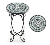 RELAX4LIFE Table d'Appoint en Mosaïque, Table de Jardin en Métal avec Plateau en Carreaux & Cadre en Métal Robuste, Support pour Plantes pour Balcon, Terrasse, Jardin, 30X30X50 CM (Mosaïque 1)