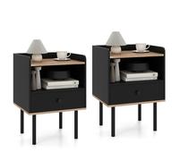 RELAX4LIFE Table de Chevet en Bois 40x35x56CM avec Tiroir Amovible, Compartiment Ouvert, Pieds Antidérapants & Poignée Pratique, Table de Nuit pour Chambre à Coucher, Salon (Noir,2)