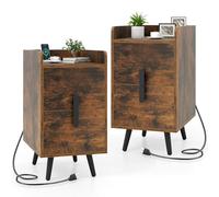 RELAX4LIFE Table de Chevet Moderne avec Station de Charge- 2 Ports USB +3 Prises, 2 Tiroirs, Patins Antidérapants, Pieds en Métal Surélevés, Table de Nuit pour Chambre Salon, 40x32x60 cm (Brun,2)