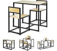 RELAX4LIFE Table de Cuisine avec 2 Chaises en Métal Style Industriel, Petite Table Compact pour Salle à Manger/Salon/Bistro,Naturel