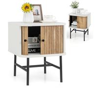 RELAX4LIFE Table de Nuit 40x39x49cm, Table de Chevet avec Porte coulissante, Pieds en Métal, Plateau Spacieux,Poignée Ronde, Bout de Canapé Stable pour Chambre à Coucher Salon Bureau (Blanc,1)