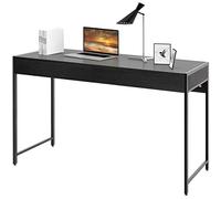 RELAX4LIFE Table Informatique à 2 Tiroirs avec Cadre en Acier Robuste, Bureau Style Industriel Charge Max. 100kg pour Bureau, Salon, 112x48x76cm, Café/Noir (Noir)