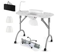 RELAX4LIFE Table Manucure avec Aspirateur | Table Manucure Pliante | Portable avec Sac | roulettes | Lampe LED USB | Coussin de Poignet Amovible | Collecteur de Poussière | Motif Fleur (Blanc)