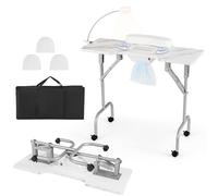 RELAX4LIFE Table Manucure Pliante avec Aspirateur | Table Manucure Pliable sur roulettes | Portable avec Sac | Lampe LED USB | Coussin de Poignet Amovible | Sac à Poussière | Motif Marbre (Blanc)
