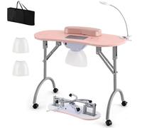 RELAX4LIFE Table Manucure Pliante avec Aspirateur | Table Manucure Pliable sur roulettes | Portable avec Sac | Lampe LED USB | Coussin de Poignet Amovible | Sac à Poussière | Motif Fleur (Rose)
