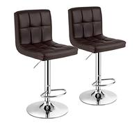 RELAX4LIFE Tabouret Bar, Chaise de Bar Pivotante en Similicuir, Hauteur 65-85 CM, Siège Rembourré, Dossier Incurvé, Repose-Pieds, Base Chromée, Chaise Haute pour Îlot Central (Marron-Lot de 2)