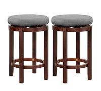 RELAX4LIFE Tabouret de Bar Lot de 2 Rotatif à 360°, Tabouret Haut Rond en Bois avec Siège Rembourré & Repose-Pieds, Chaise de Bar Rétro Assise 66 CM, Charge 180KG pour Cuisine Bistro Salon