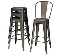 RELAX4LIFE Tabouret de Bar Lot de 4 avec Dossier Amovible, Chaise de Bar Empilable en Métal avec Repose-Pieds, Tabouret Haut Tolix, Assise 76,5 CM, Charge 150 KG pour Cuisine Comptoir Bistro