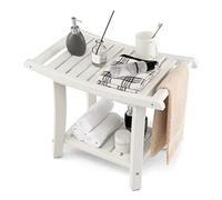 RELAX4LIFE Tabouret de Douche en HDPE Imperméable, Tabouret Salle de Bain avec Étagère de Rangement, Siège de Douche avec Porte-Serviettes, Coussinet Antidérapant, pour Intérieur/Extétrieur, Blanc