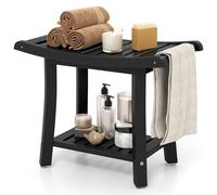 RELAX4LIFE Tabouret de Douche en HDPE Imperméable, Tabouret Salle de Bain avec Étagère de Rangement, Siège de Douche avec Porte-Serviettes, Coussinet Antidérapant, pour Intérieur/Extétrieur, Noir