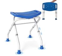 RELAX4LIFE Tabouret de Douche Pliable Antidérapant en Aluminium, Bleu | Siège de Douche Pliable Adulte PMR | Hauteur 49-52,5 CM | Poignées | Tabouret Salle de Bain pour Âgés Handicapés Enceintes