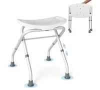 RELAX4LIFE Tabouret de Douche Pliable Antidérapant | Siège de Douche Pliable Adulte PMR | Aluminium | Hauteur 49-52,5 CM | Poignées | Tabouret Salle de Bain pour Âgés Handicapés Enceintes (Blanc)