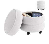 RELAX4LIFE Tabouret de Rangement 20L en Chenille, Repose-Pieds, Pouf, Blanc | Coffre de Rangement Caché, Assise Douce, Pieds en Bois d'Hévéa Charge 150 KG, Multi-Usage pour Chambre Salon Entrée