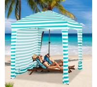 RELAX4LIFE Tente de Plage Pliable 1,8x1,8 M, Auvent Abris de Plage Portable avec Paroi Latérale Détachable, Hauteur Réglable, 8 Sacs de Sable, Sac Transport, Protection Solaire, Montage Facile (Vert)