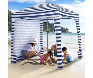 RELAX4LIFE Tente de Plage Pliable 1,8x1,8 M, Auvent Abris de Plage Portable avec Paroi Latérale Détachable, Hauteur Réglable, 8 Sacs de Sable, Sac Transport, Protection Solaire, Montage Facile (Bleu)