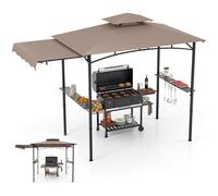 RELAX4LIFE Tonnelle Barbecue Exterieur avec Auvent Réglable | Auvent Abri Barbecue | 2 Tablettes de Service | Crochets | Ouvre-Bouteille | Tonnelle de Jardin Exterieur pour Terrasse Patio