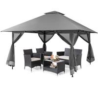 RELAX4LIFE Tonnelle de Jardin 4x4m avec Parois à Fermeture Éclair, Hauteur Réglable, Tonnelle Pliante Pop-up, Sac à Roulettes, Gris