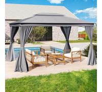 RELAX4LIFE Tonnelle de Jardin Extérieur 4x3 avec Moustiquaire, Barnum 4x3 avec Double Toit, Cadre Métallique, Tente de Réception Imperméable, Protection Solaire pour Terrasse, Patio, Gris