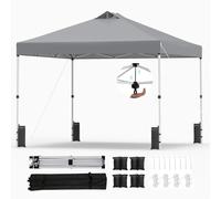 RELAX4LIFE Tonnelle Pliante 3x3 Pop-up, Barnum Pliant 3x3 Facile à Monter, Anti-UV UPF50+, Cadre Métallique, Sacs de Sable, Portable avec Sac à roulettes, pour Camping Marché Événements (Gris)