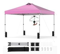 RELAX4LIFE Tonnelle Pliante 3x3 Pop-up, Barnum Pliant 3x3 Facile à Monter, Anti-UV UPF50+, Cadre Métallique, Sacs de Sable, Portable avec Sac à roulettes, pour Camping Marché Événements (Rose)