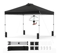 RELAX4LIFE Tonnelle Pliante 3x3 Pop-up, Barnum Pliant 3x3 Facile à Monter, Anti-UV UPF50+, Cadre Métallique, Sacs de Sable, Portable avec Sac à roulettes, pour Camping Marché Événements (Noir)