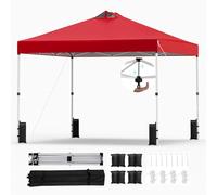 RELAX4LIFE Tonnelle Pliante 3x3 Pop-up, Barnum Pliant 3x3 Facile à Monter, Anti-UV UPF50+, Cadre Métallique, Sacs de Sable, Portable avec Sac à roulettes, pour Camping Marché Événements (Rouge)