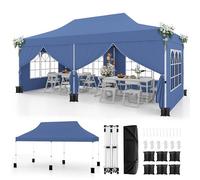 RELAX4LIFE Tonnelle Pliante 3x6 Imperméable avec 6 Parois Amovibles, Barnum Pliant 3x6, Hauteur Réglable, Portes Zippées, Tente de Réception Anti-UV, Sac Transport, Montage sans Outil (Bleu | Parois)