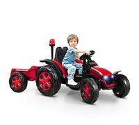 RELAX4LIFE Tracteur Électrique avec Remorque Télécommande et Feux, Musique, Phares, Tracteur à Pédales avec Audio USB pour Enfants 3 Ans+ (Style 2, Rouge)