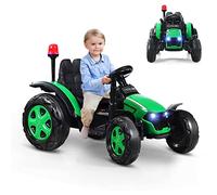 RELAX4LIFE Tracteur Électrique avec Remorque Télécommande et Feux, Musique, Phares, Tracteur à Pédales avec Audio USB pour Enfants 3 Ans+(Style 2, Vert)