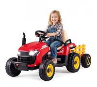 RELAX4LIFE Tracteur Électrique pour Enfants 24V avec Remorque, Voiture Électrique Télécommandée avec Klaxon, Levier de Vitesses, Musique et Phares LED, Voiture à Monter pour 3 Ans+ (Rouge)