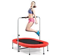 RELAX4LIFE Trampoline de Fitness Ovale Pliable pour 2 Personnes avec Poignée Réglable 92-132CM, Trampoline pour Adultes et Enfants Charge Max 150KG avec 40 Ressorts en Acier (Rouge)