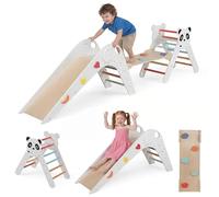 RELAX4LIFE Triangle d'escalade Enfant Thème Panda, Cadre d'escalade Montessori avec Toboggan, Rampe, Échelle, Aire de Jeux Intérieur, Parcours Motricité pour Bébé 3+ Ans, Charge 50 KG (Blanc)